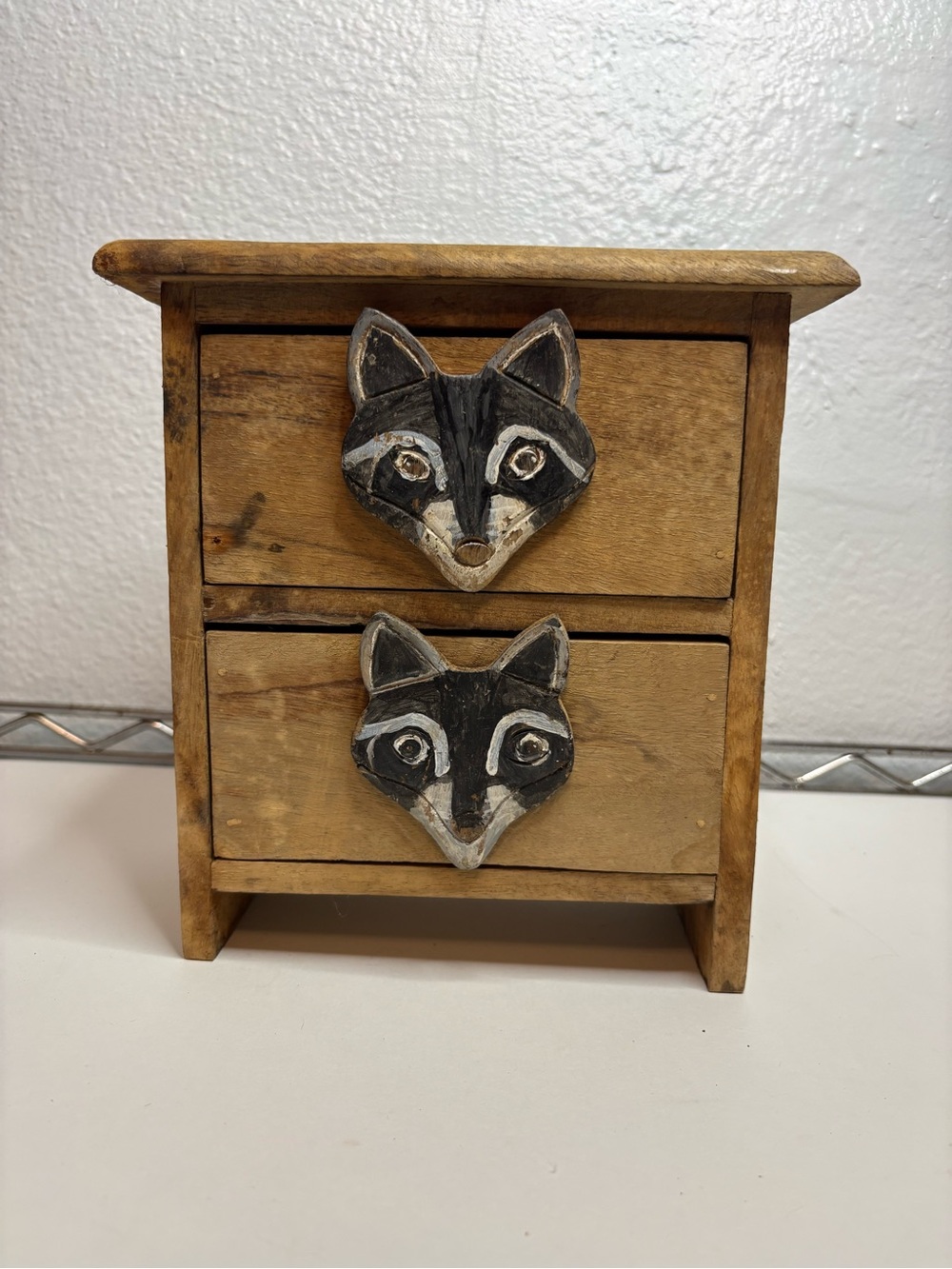 Wooden Mini Chest with Raccoon Face Pulls - Brown and Black